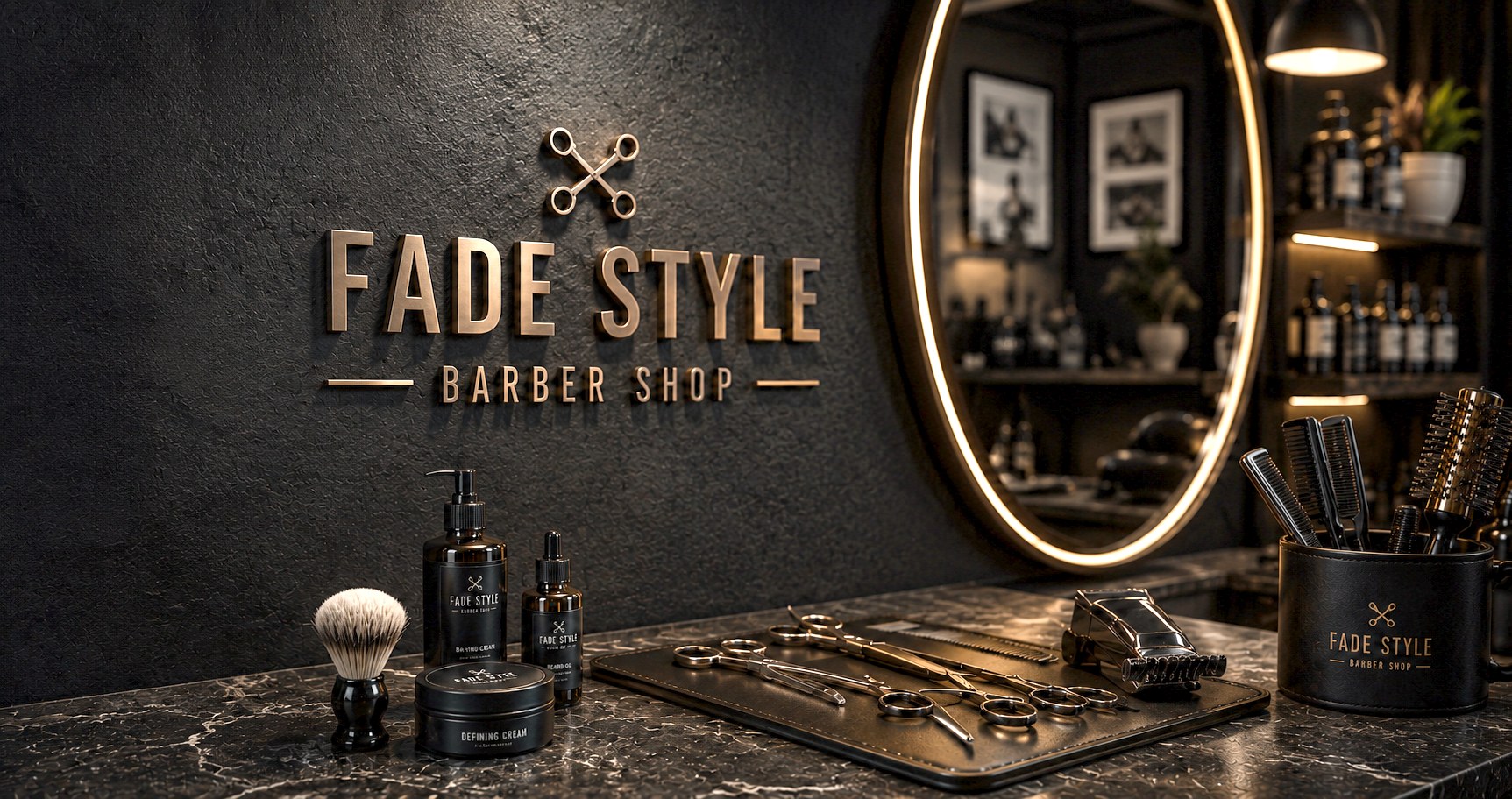 Fade Style Barber signage and grooming products